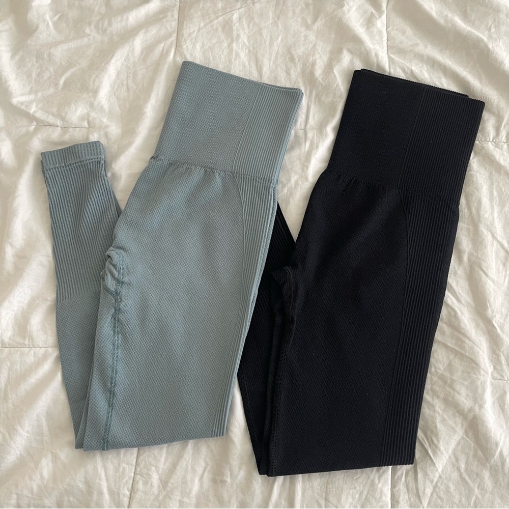 Gymshark Ribbed Leggings - Blue & Black